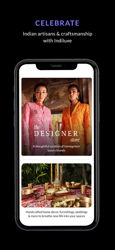 Tata CLiQ Luxury Shopping App - This tool proudly features 'the DESIGNER store' dedicated to homegrown luxury brands and showcases 'Handcrafted home decor' reflecting Indian artistry.