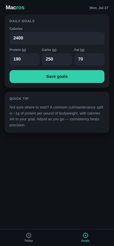 Macros: Protein & Calorie Log iPhone screenshot