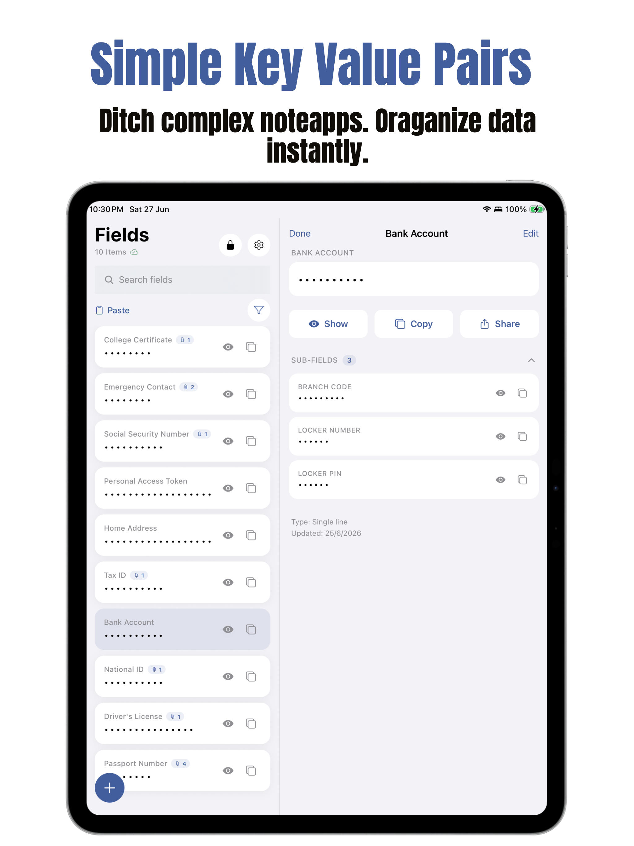 Fields: Secure Notes & Vault screenshot 12