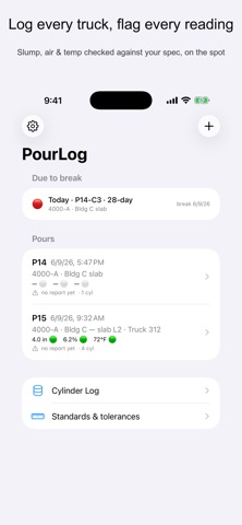 PourLog: Concrete Test Log screenshot