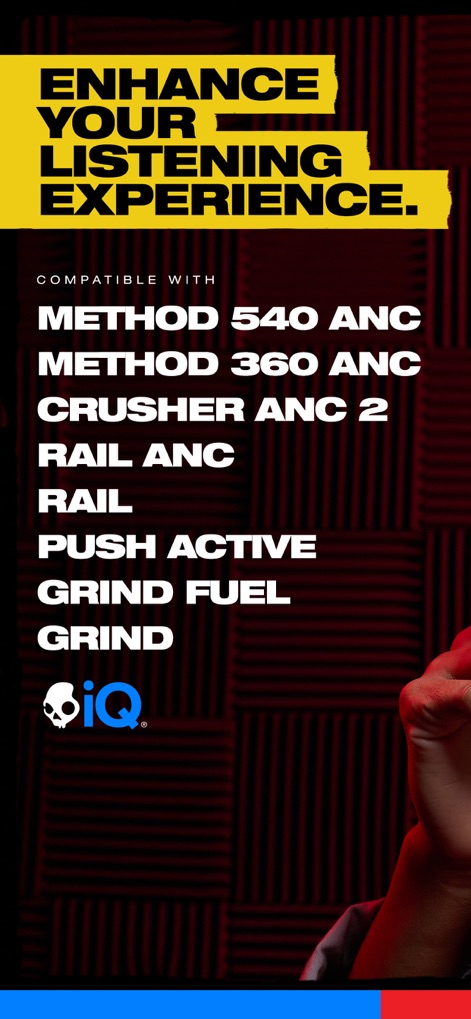 Skull-iQ - See how the app clearly lists compatible Skullcandy Skull-iQ products, such as the METHOD 540 ANC, and prominently features the Skull-iQ logo.