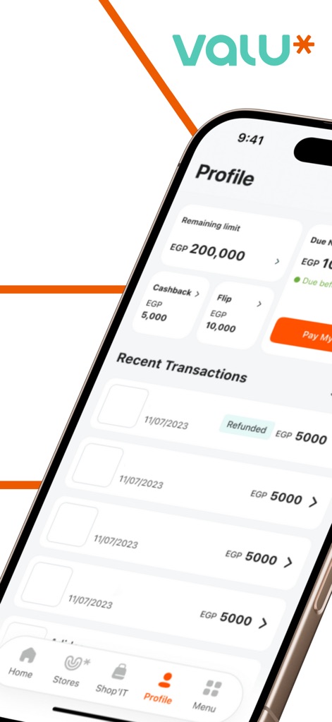 Valu - Users can easily track their 'Remaining limit' and view 'Recent Transactions' for complete financial transparency.
