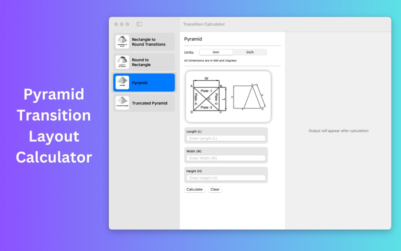 Transition Layout Calculator screenshot