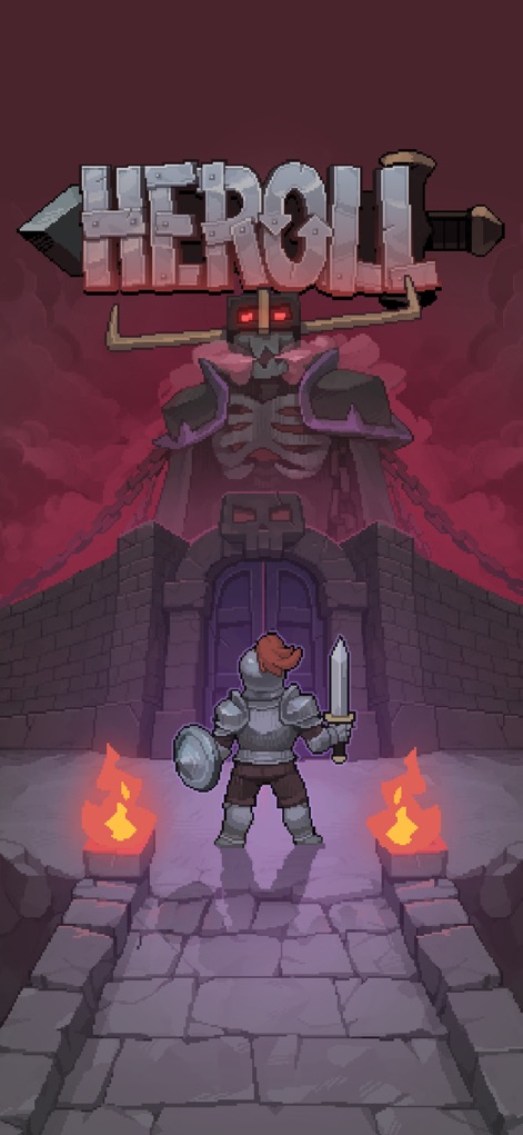 Heroll : Dice Roguelike - Witness the app's striking title screen, prominently displaying the 'HEROLL' logo and an imposing castle setting for the adventure.