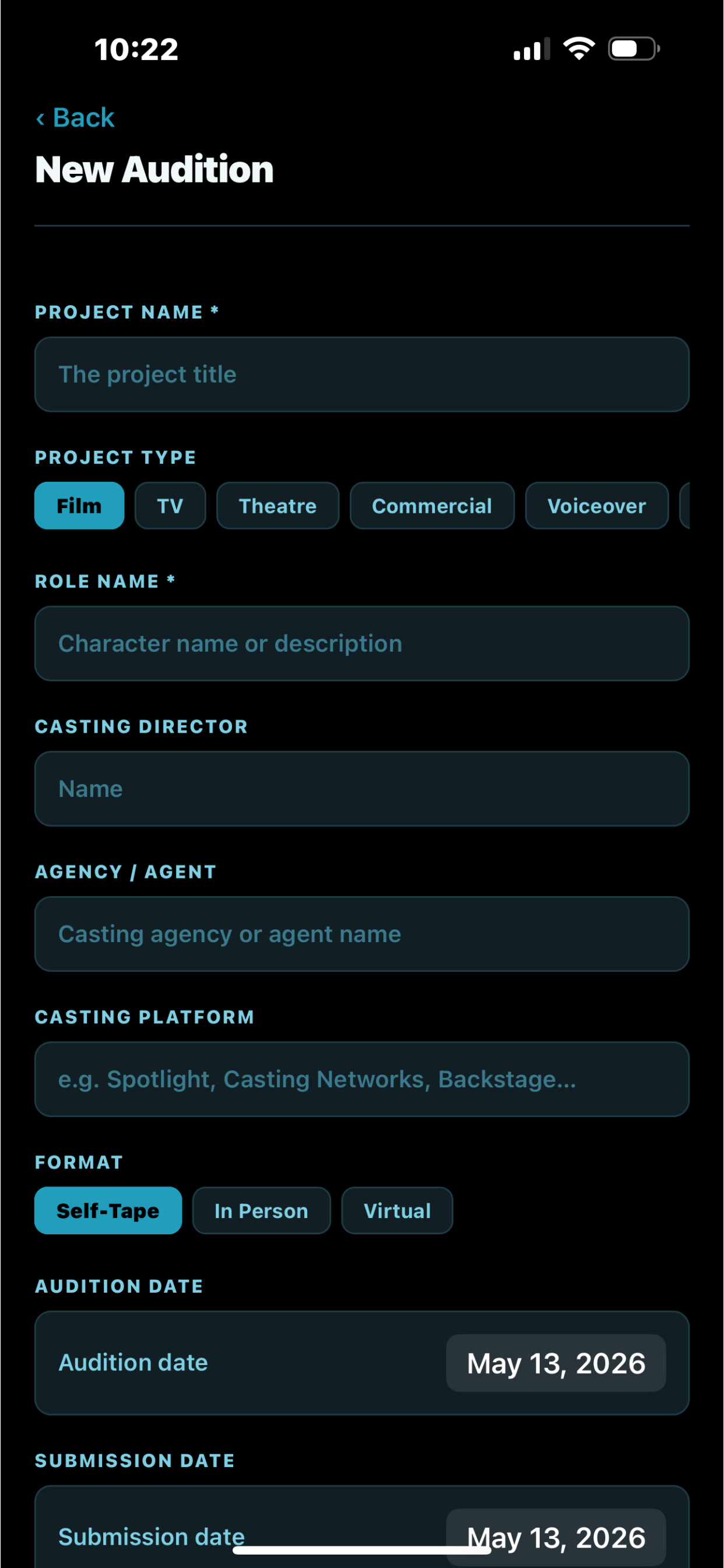 CGP Audition Tracker screenshot 2