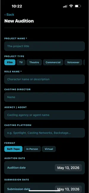 CGP Audition Tracker screenshot 2