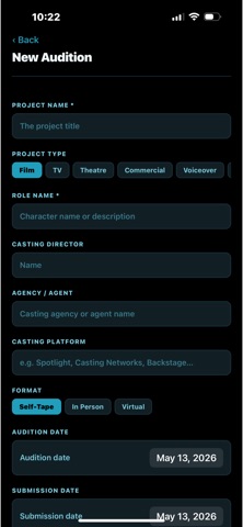 CGP Audition Tracker screenshot
