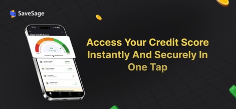 SaveSage®: Credit Card Points - Users can instantly access their credit score through a clear dial display and review contributing factors like 'Payment History' and 'Credit Utilization' for complete financial insight.