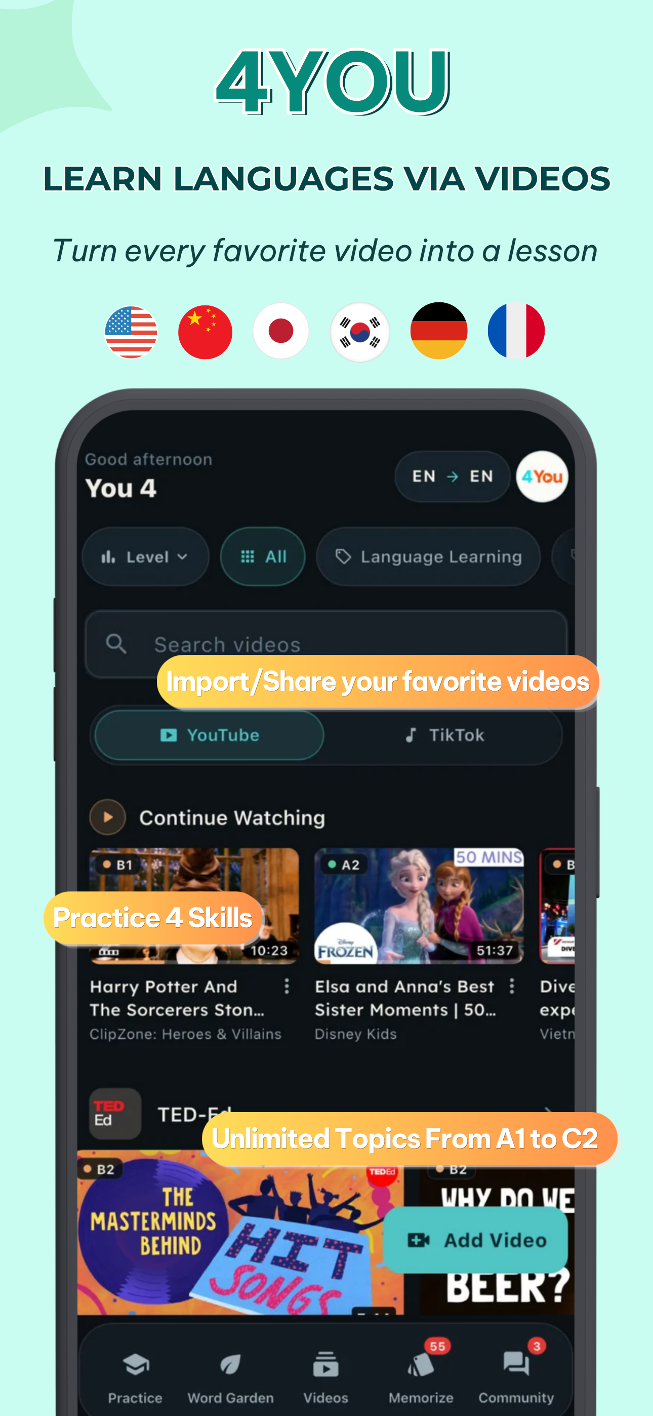 4You: Learn language via video