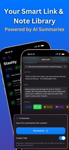 Stashly AI: Link & Note Saver iPhone screenshot