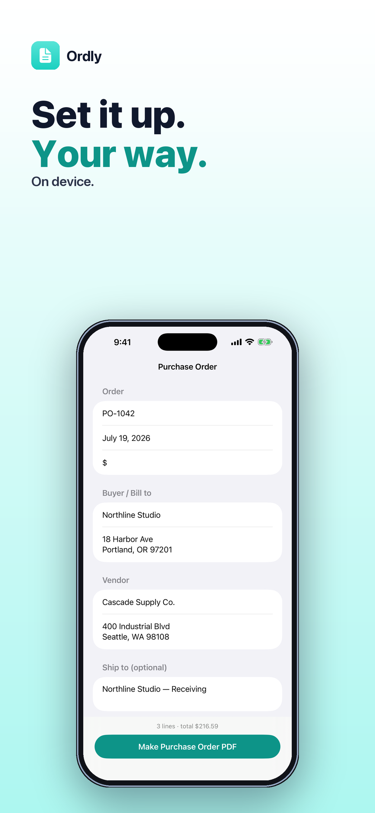 Ordly: Purchase Order screenshot 2