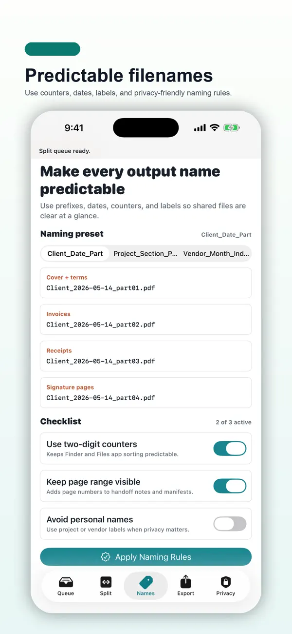 Screenshot #3 pour PDF Split Rename Private