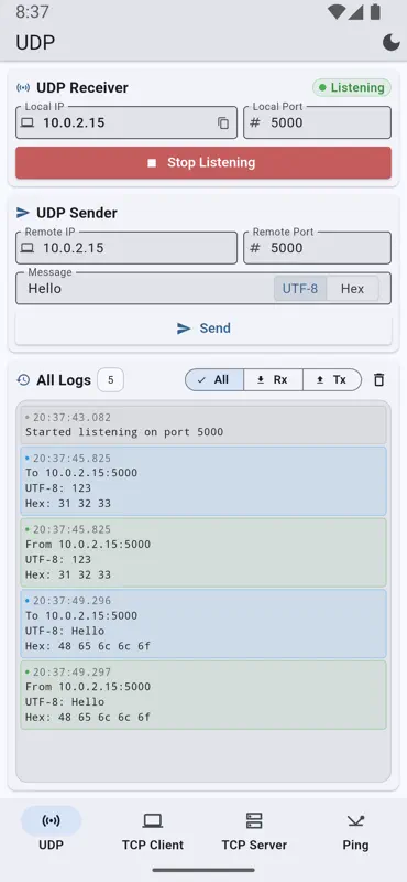 UDP TCP Sender & Receiver screenshot 1 of 8