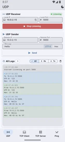 Скриншот UDP TCP Sender & Receiver на iPhone 1