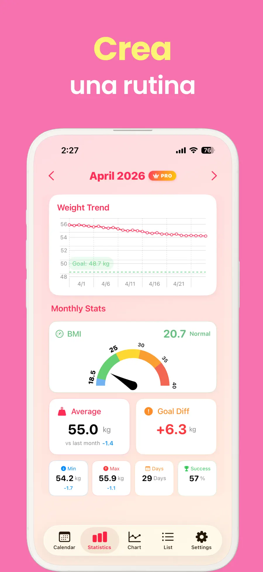 Captura del App Store de Control de Peso & Adelgazar con un calendario de peso diario y progreso hacia el objetivo (2/6)