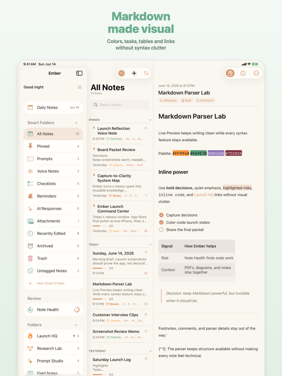 Ember: Markdown Notes iPad screenshot