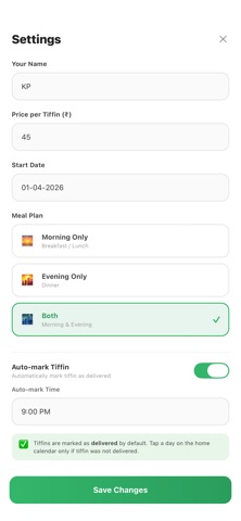Tiffin Tracker App iPhone screenshot