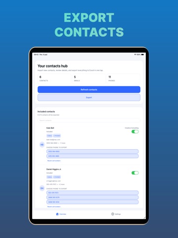 Contacts Backup Transfer Sheet iPad screenshot