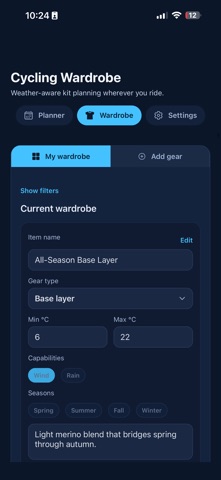 Cycling Wardrobe screenshot