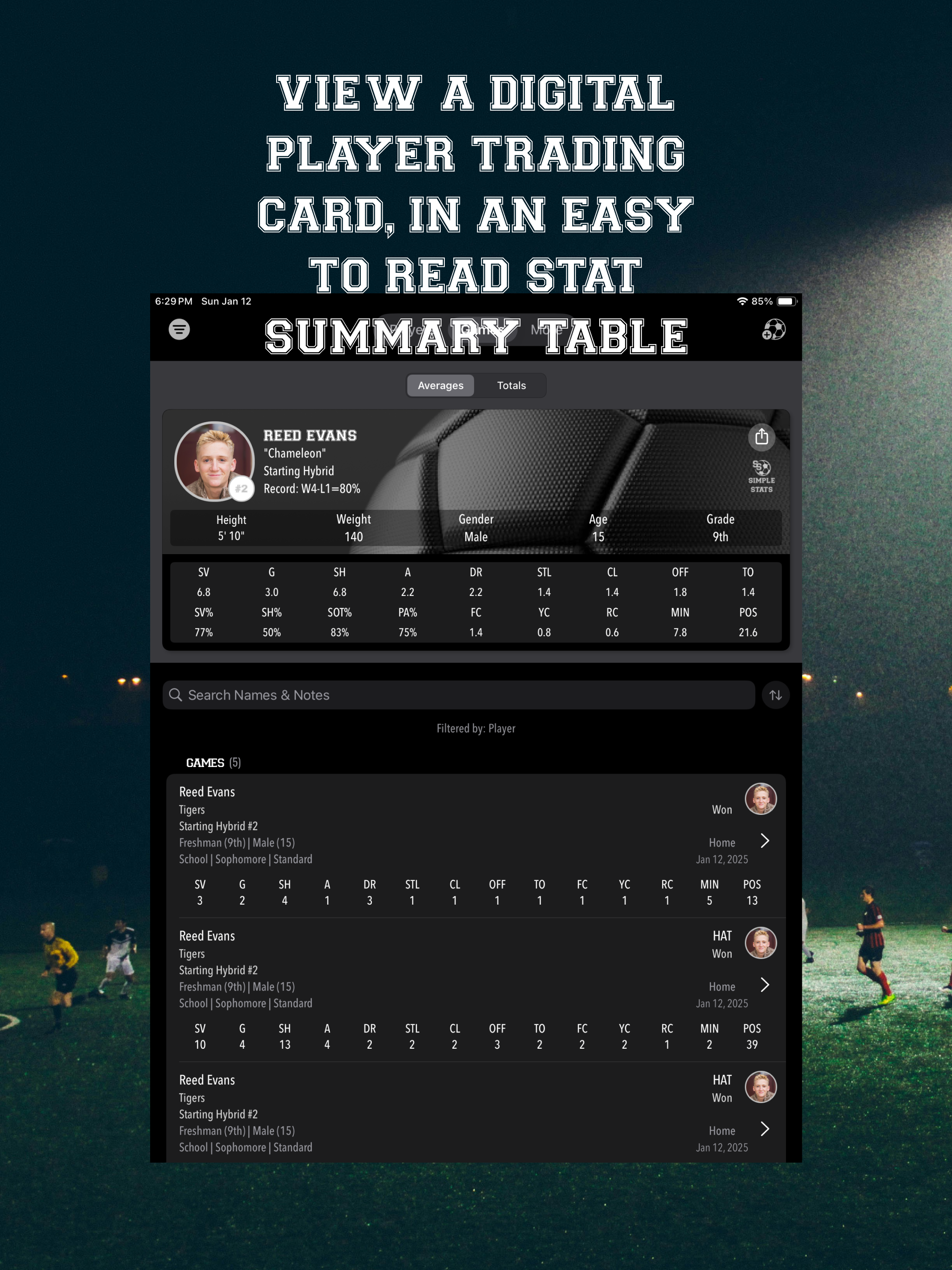 Soccer Simple Stats Tracker