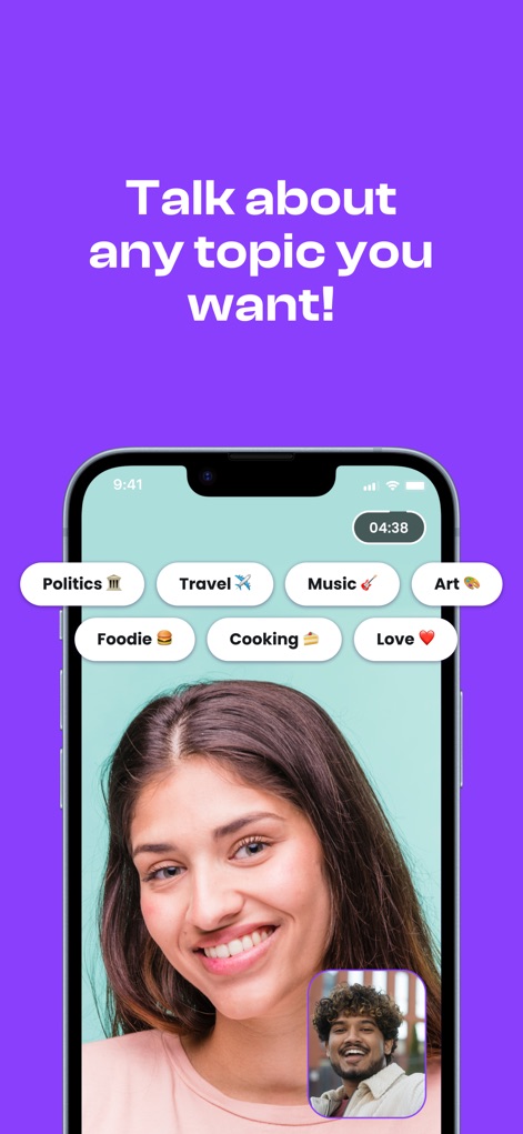 Dostt App: Talk & Feel Better - Engage in diverse conversations with clearly presented topic tags like 'Politics' and 'Travel', allowing users to guide discussions based on shared interests.