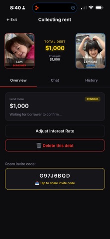 Owe_Me iPhone screenshot