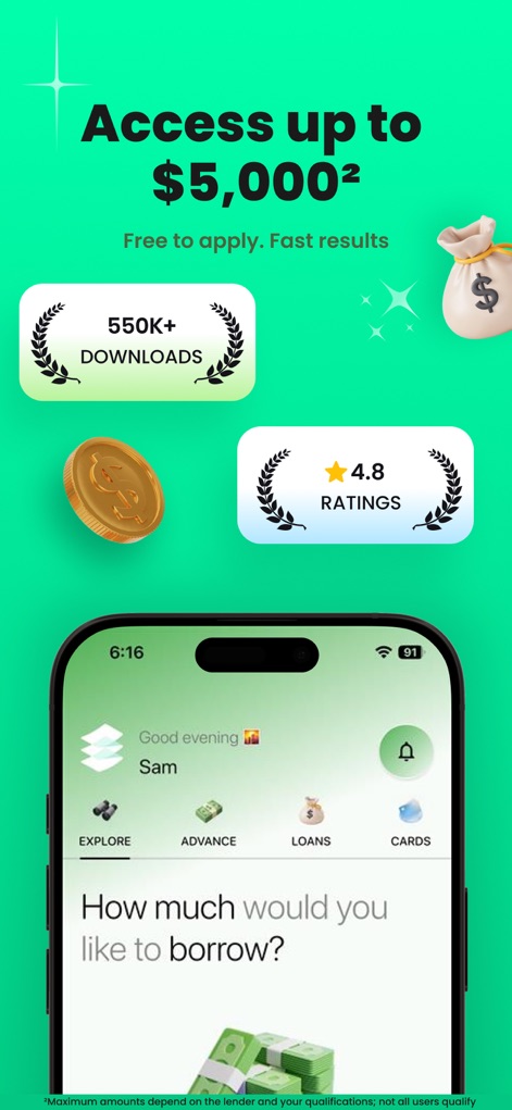 Cashably: Quick Cash Advance - Cet outil permet d'accéder à des offres de prêts généreuses, illustrant les montants de prêt disponibles et la simplicité du processus de candidature.