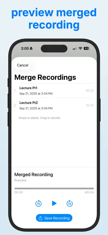 Merge Voice Memos screenshot 3 of 4
