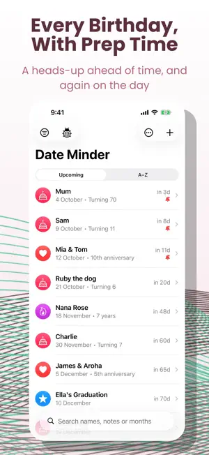 Date Minder: Birthday Reminder screenshot 1