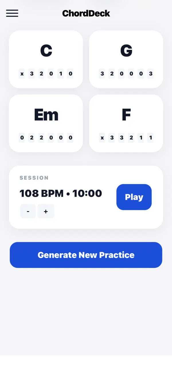 Screenshot #1 pour ChordDeck Guitar Practice