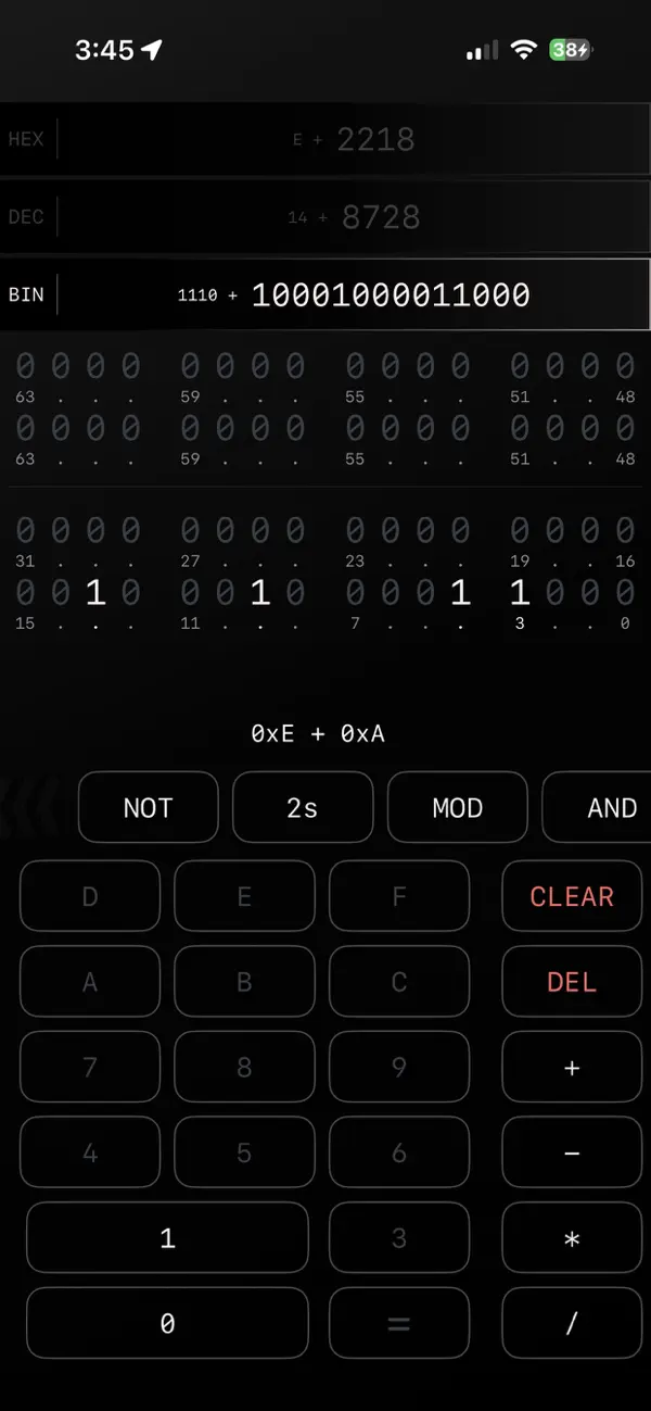#2. BinaryHexCalc (iOS) Bởi: Matthew Mesropian