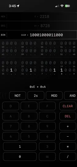 Screenshot von BinaryHexCalc auf dem iPhone 2