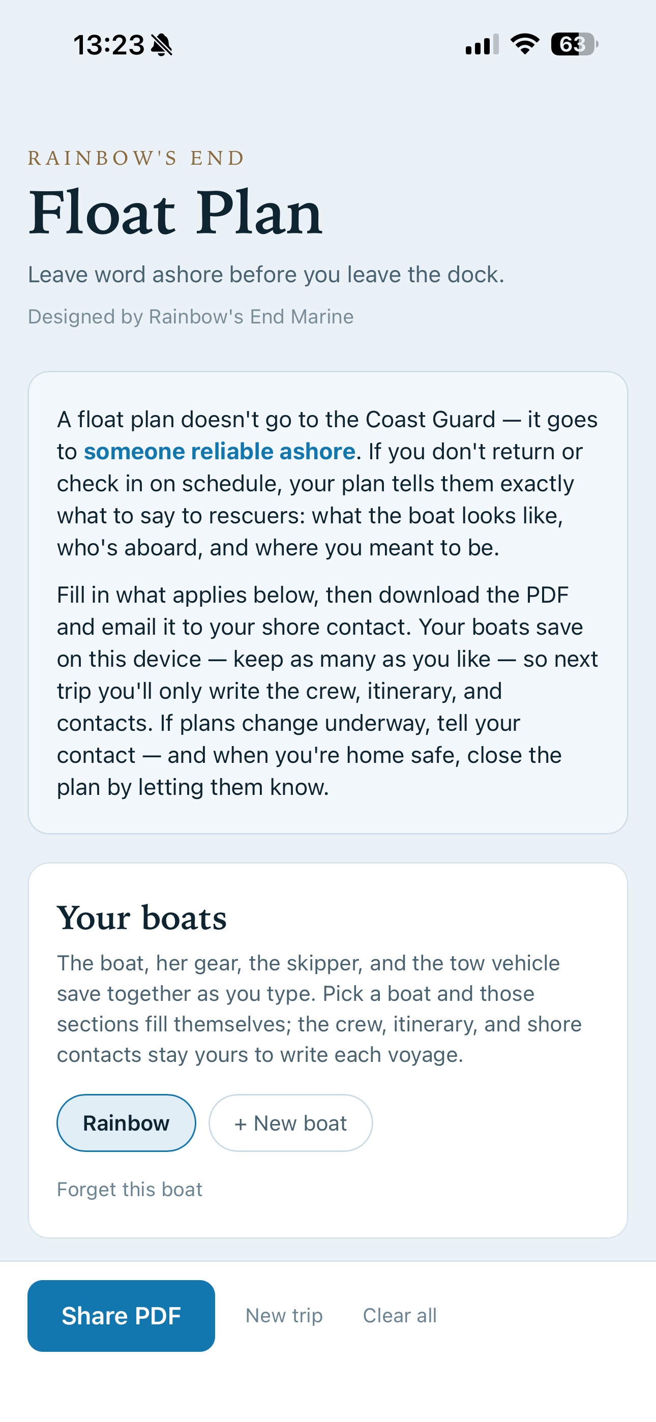 Screenshot 2 of Rainbow's End Float Plan