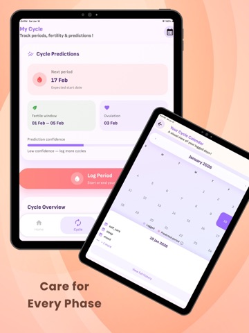 Lunera Period Tracker Calendar iPad screenshot