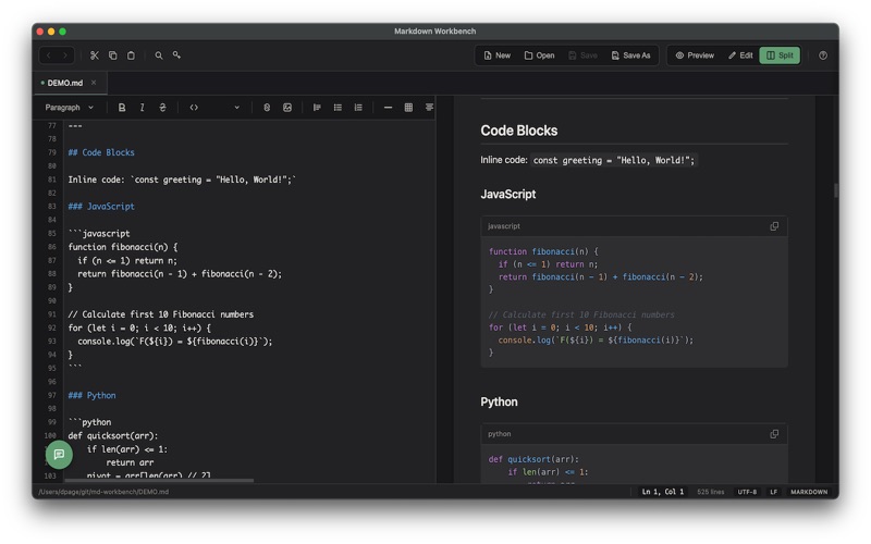 Markdown Workbench screenshot