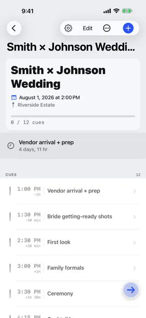 Crew Sheet: Wedding Timeline screenshot 1
