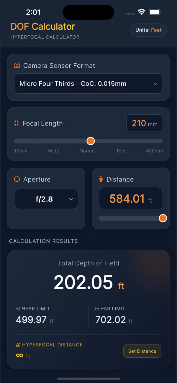 Screenshot #1 pour Depth of Field(DOF) Calculator