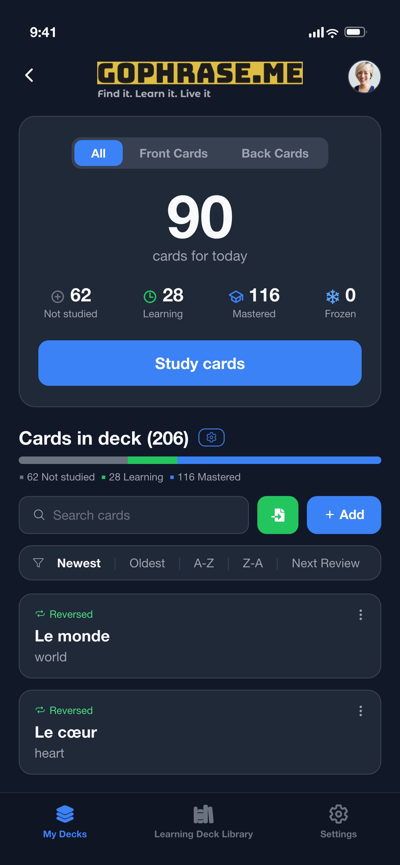 Screenshot 1 of GoPhrase - Flashcards