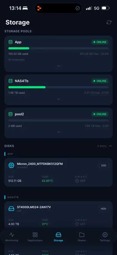 Dashboard for TrueNAS screenshot 2