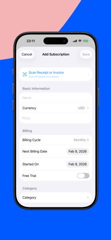 ManageSubs Track Subscriptions screenshot