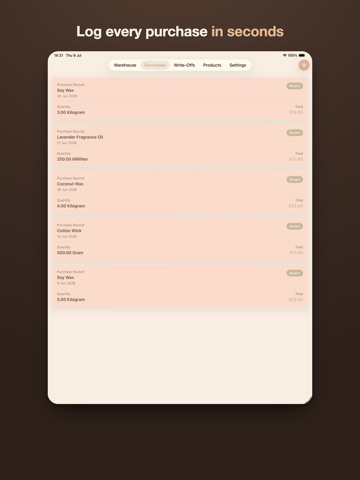 WickControl: Candle Inventory iPad screenshot