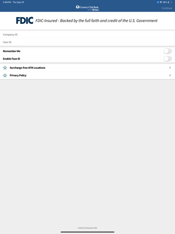 Country Club Bank for Business iPad screenshot
