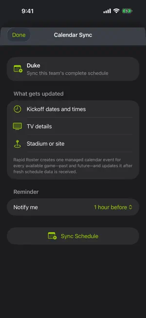 Duke Football Schedule screenshot 2
