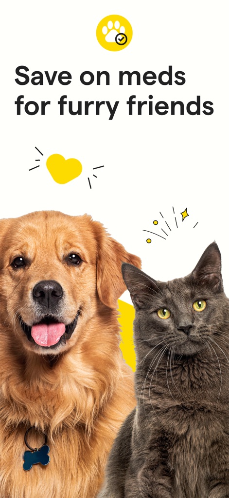 GoodRx: Prescription Savings - GoodRx extends its savings benefits to pet owners, featuring adorable visuals of a dog and cat to illustrate discounts on pet medications.