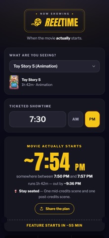 ReelTime – Real Movie Times iPhone screenshot