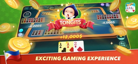Tongits ZingPlay - Card Game - Experience the thrill of winning with the vibrant "TONGITS" victory announcement and showering gold coins.