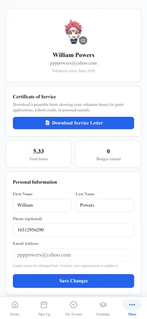 VF Volunteer Portal screenshot 3