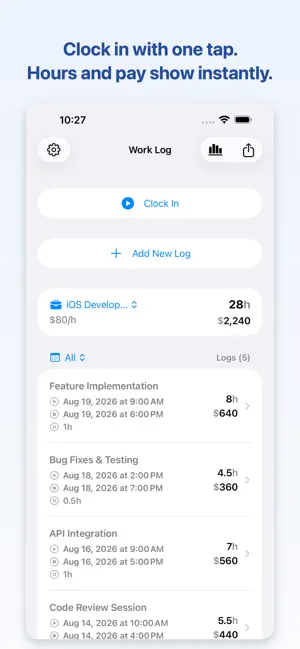 WorkLog: Time & Shift Tracker screenshot 1