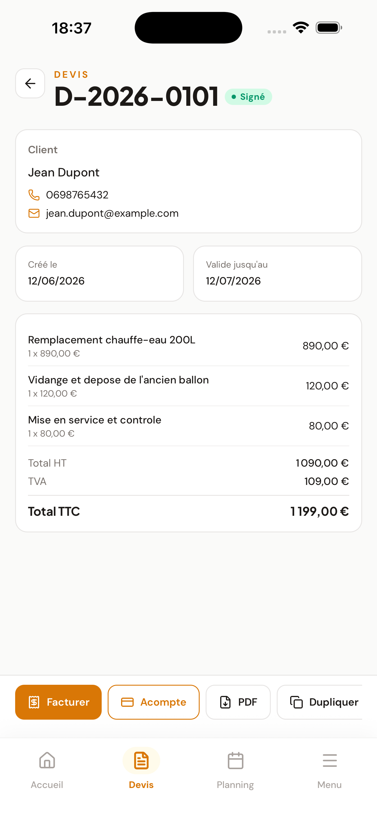Ouvra - Gestion plombier