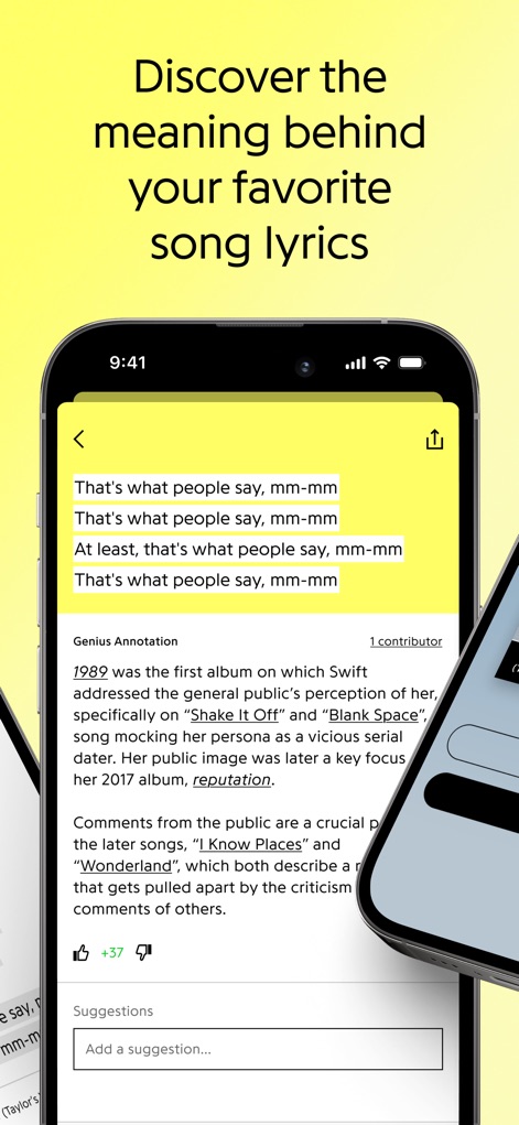 Genius: Song Lyrics Finder - Users can delve deeper into music with highlighted lyrical sections and rich, crowdsourced annotations that explain context and cultural impact.